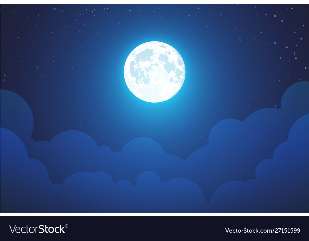 Night with Full Moon Beautiful vector wallpaper, background illustration with landscape in dark blue color