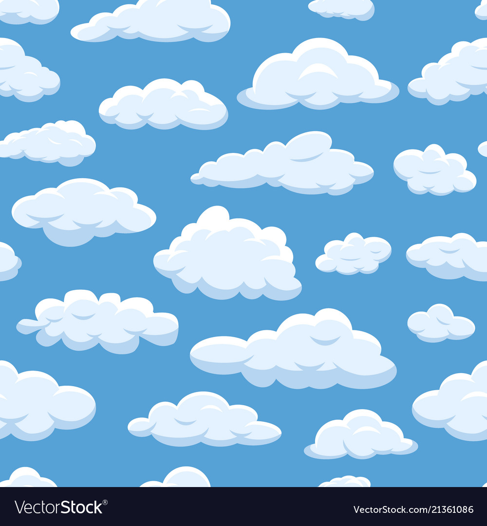 Clouds seamless pattern on blue sky background cloudy bright vector cloudscape Nature air weather fluffy white cloud illustration